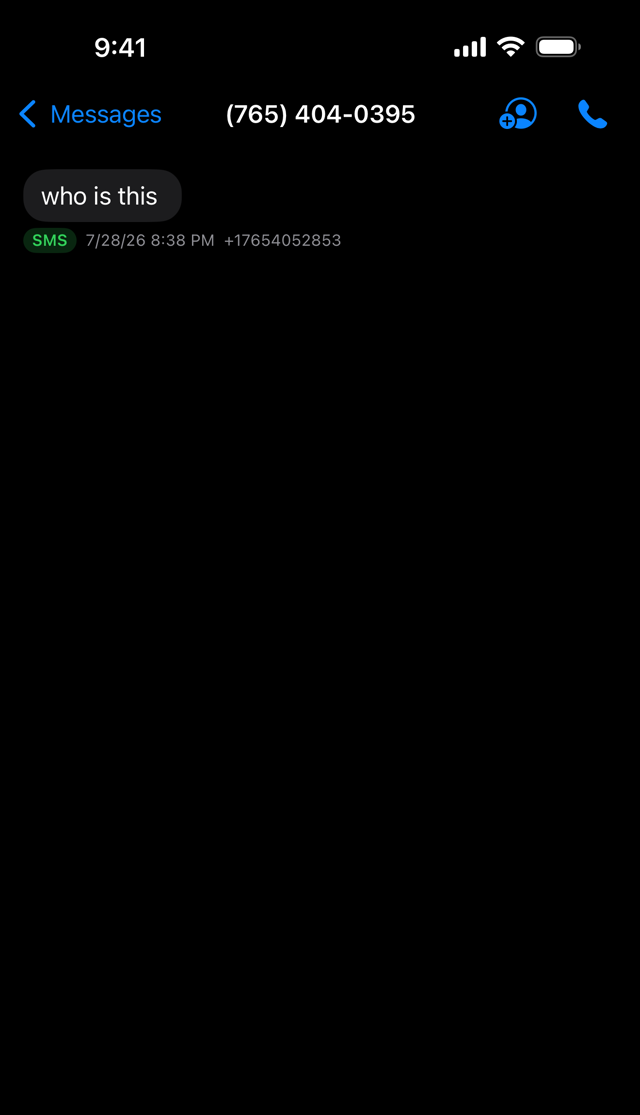 Text message thread on the second line